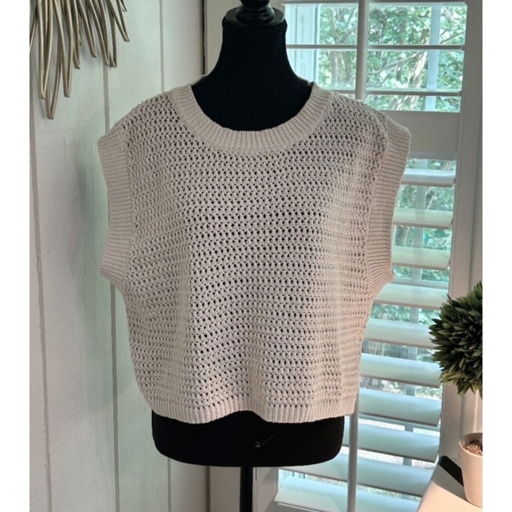 a.ren Knit Crochet Mesh Vest Sleeveless Sweater Cotton Size Smakk